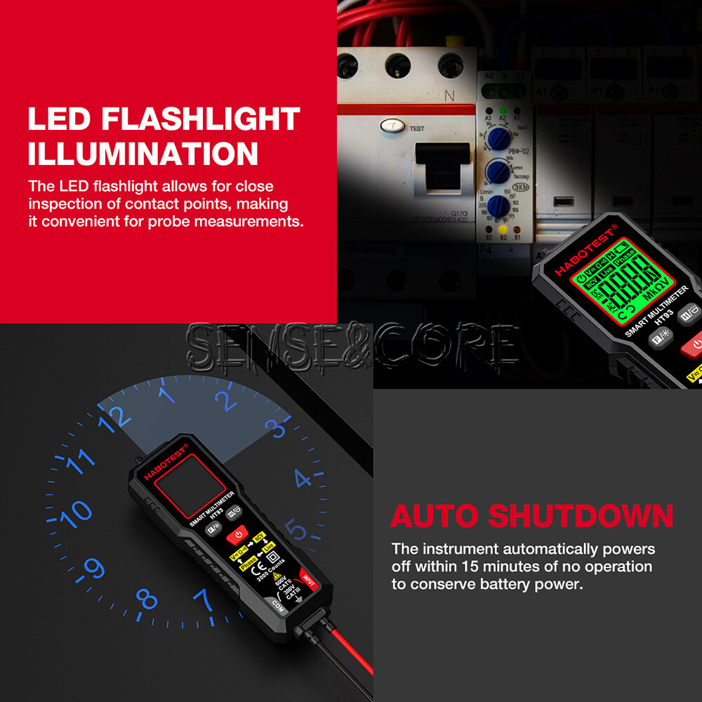 HT93 Digital Multimeter Smart Meter 2000 Counts AC Voltage NCV Tester Car Range-