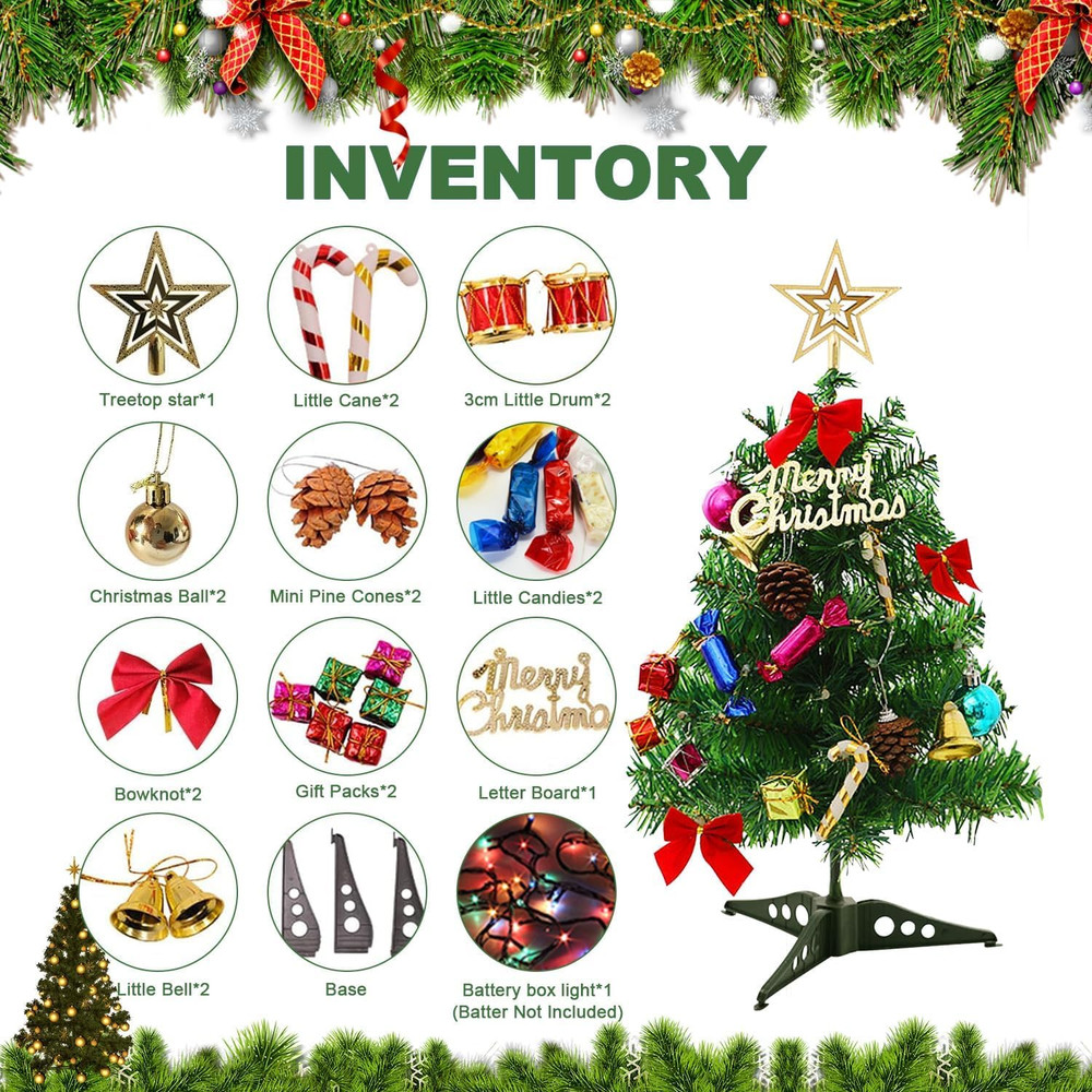 20 Inch Christmas Tree with Light Small Table Top Christmas Tree with LED String
