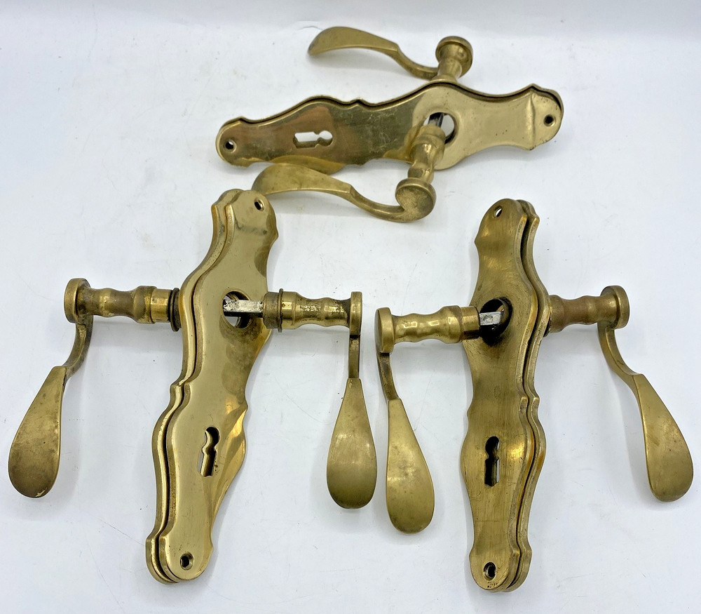 3 vintage french door handles knobs sets Mid-1900s brass