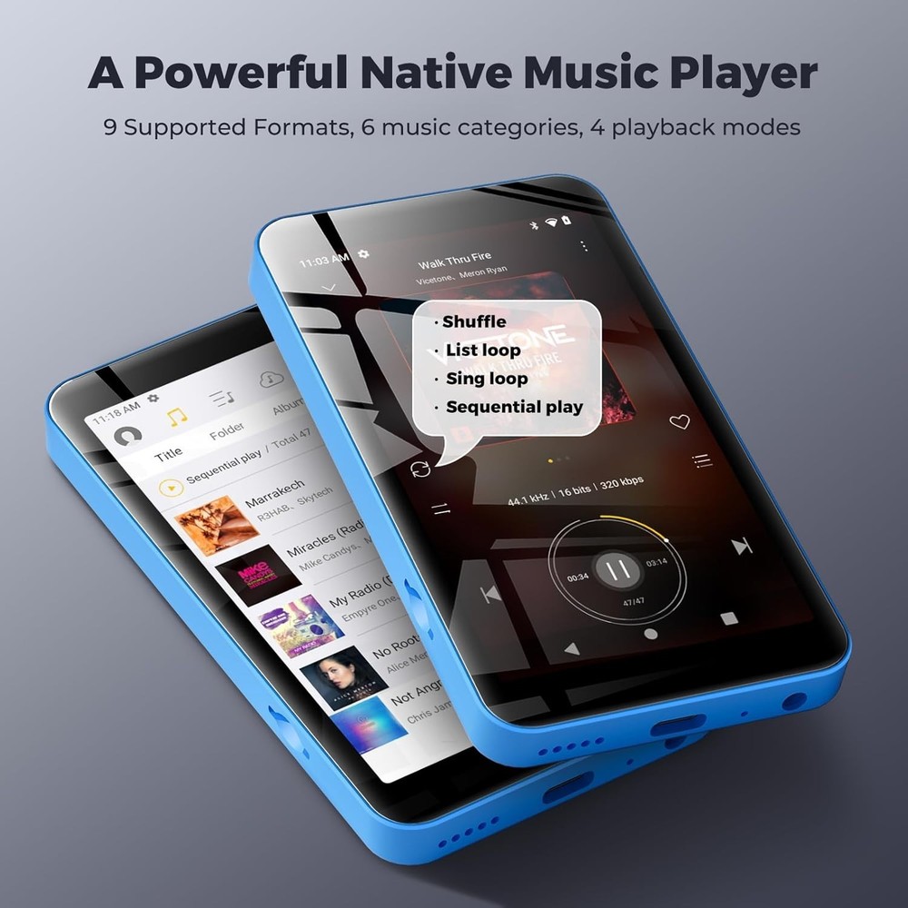 Blue MP3 Player with WiFi, Spotify & Parental Controls
