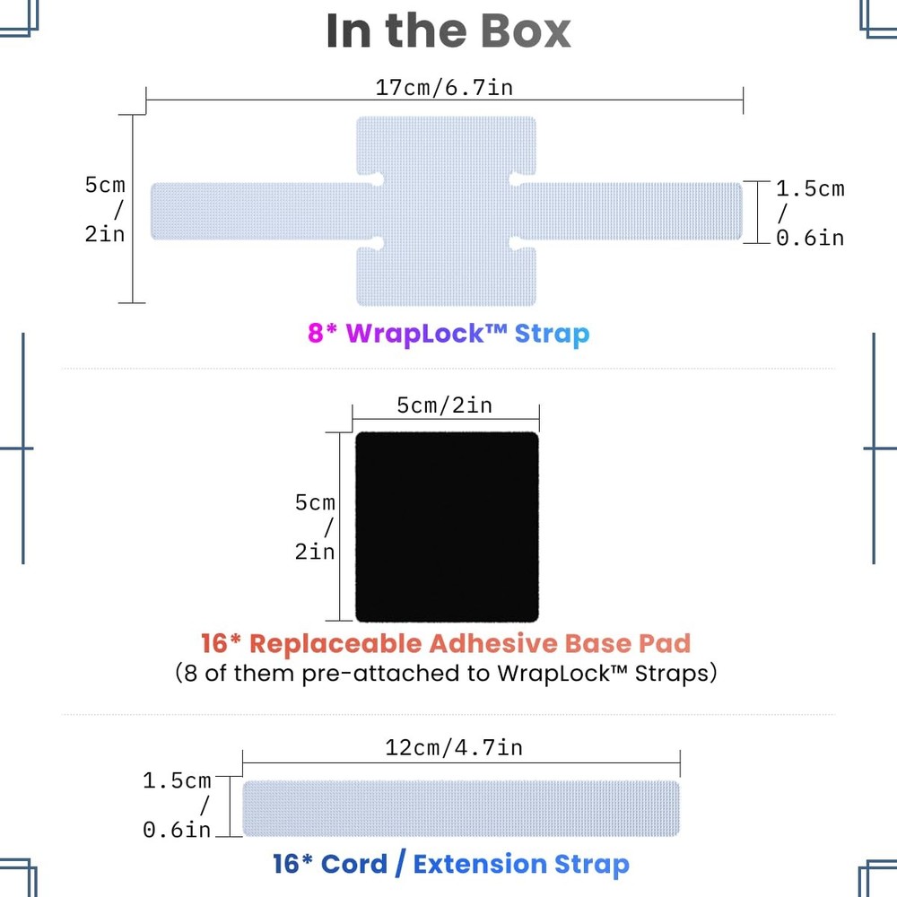 Under-Desk Cable Management Straps Adhesive Heavy-Duty Reusable Hook Loop