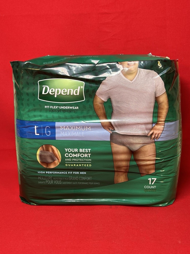 17 Depend Fit-Flex Underwear for Men Maximum Absorbency Size L 17pc