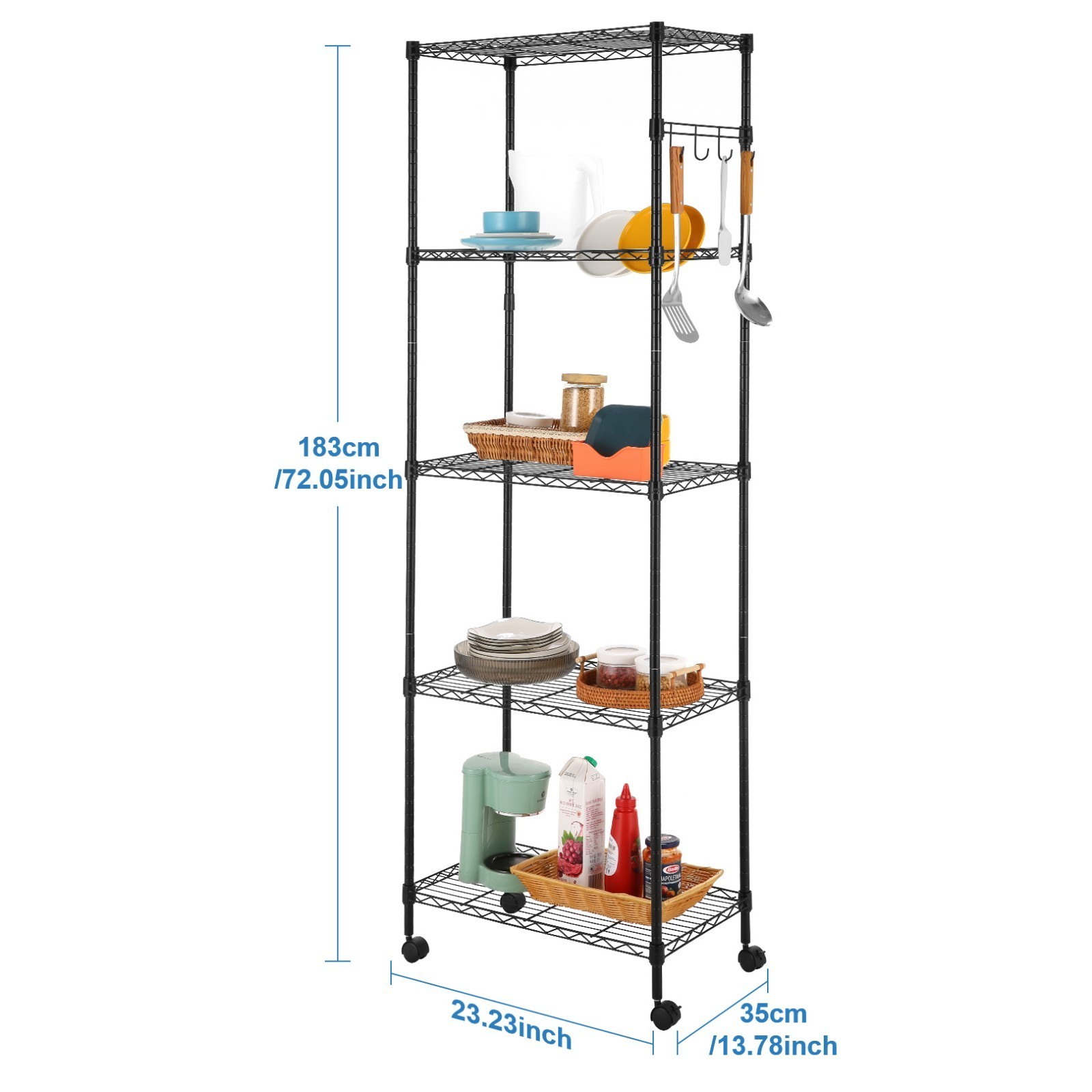 Homdox 5 -Tier Steel Wire Shelving Unit on Wheels Chrome Shelves for Living Home