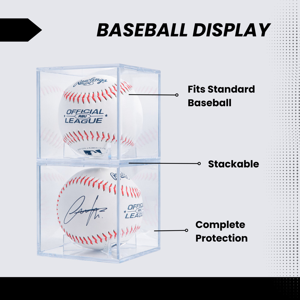 (100 Pack) UV-Protected Acrylic Baseball Display Case Cubes With Stand (Bulk)