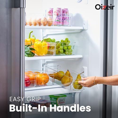 Oizeir 8 Pack Clear Plastic Fridge Organizer Bins – Stackable Refrigerator & P
