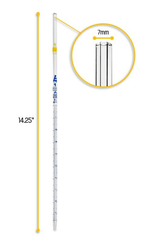 Eisco Labs 1ml Serological Pipette, Class A, Tolerance ?0.007ml