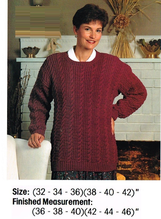 CLASSIC CABLES KNIT SWEATER  PATTERN ONLY  - KN  EYUP