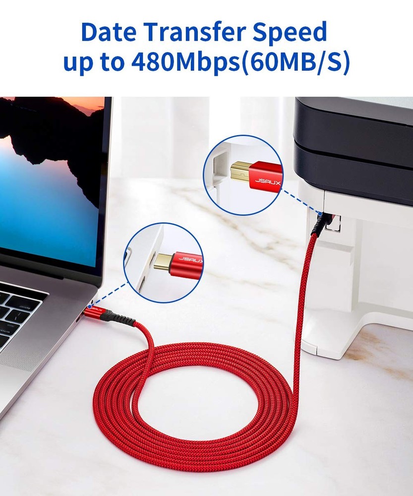 JSAUX USB B to C Cable 10ft, C Printer Compatible Red