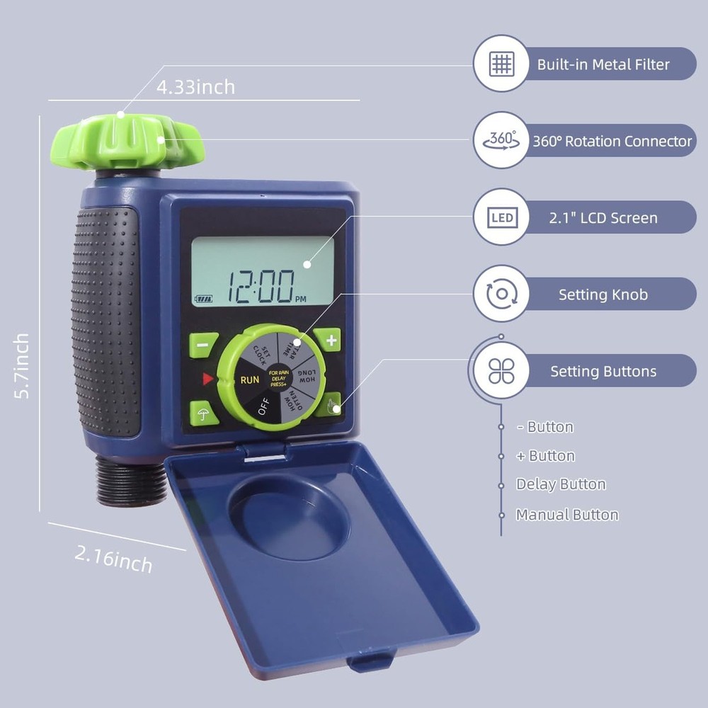 Single Water Timer Garden Irrigation Controller Sprinkler Hose Timer with Big...