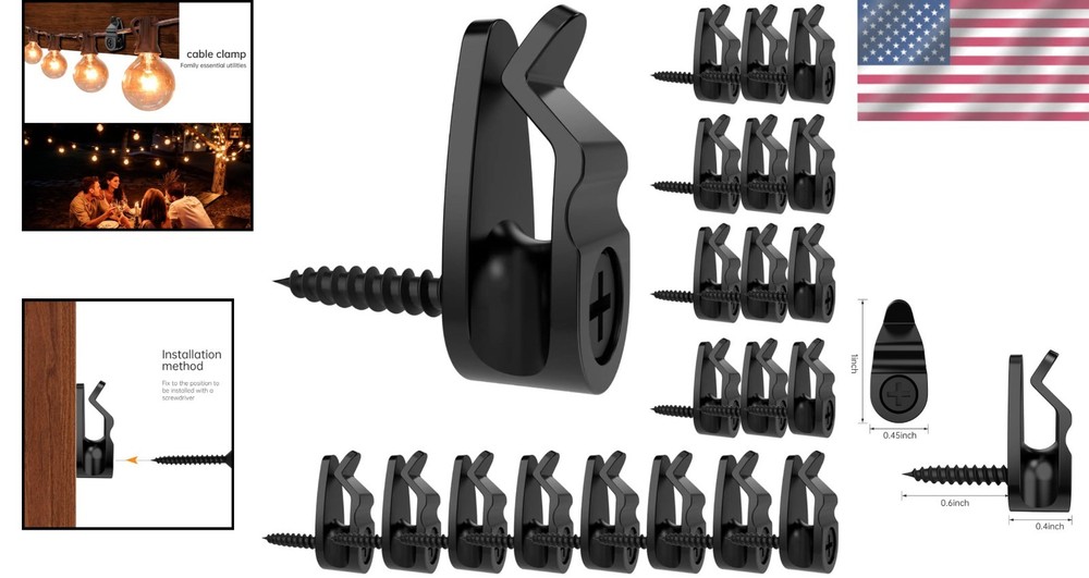 String Light Hooks Small Black 50 Pack Wall Mount Fairy Light Clips Rustproof