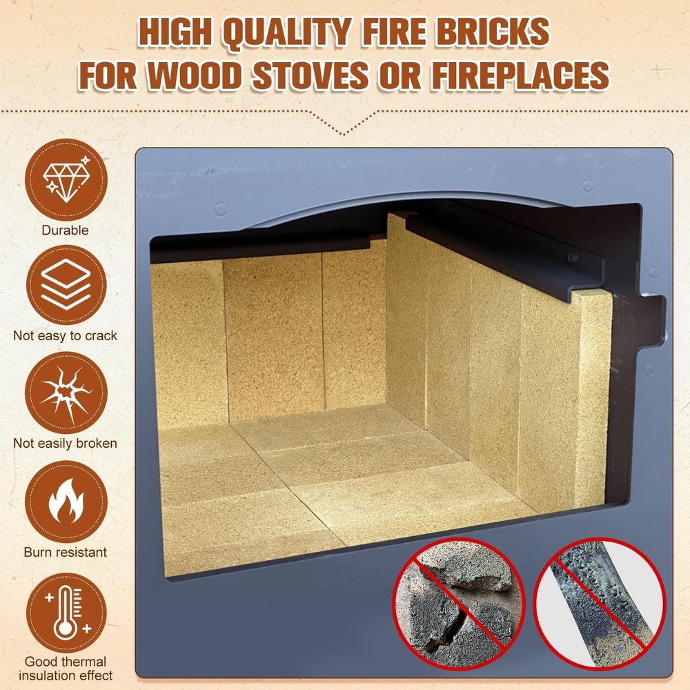 Fire Bricks, FireBrick, High Temperature Insulated Firebricks for Wood Stoves...