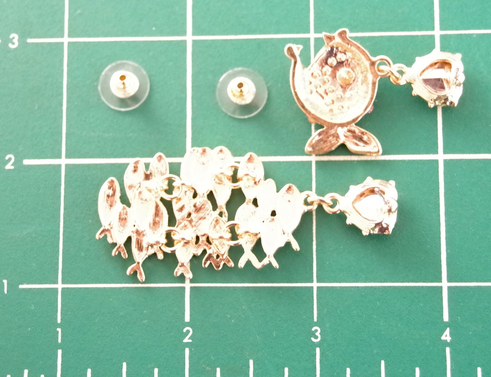 BETSEY JOHNSON ASYMMETRICAL PREDATOR/ SCHOOL OF FISH RHINESTONE DANGLE EARRINGS