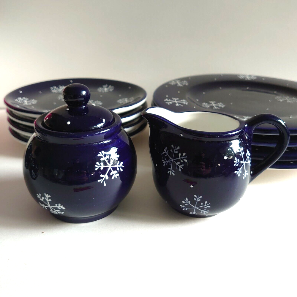 Hand-Painted Snowflake Design Table Service for 4 by KIC Brushes