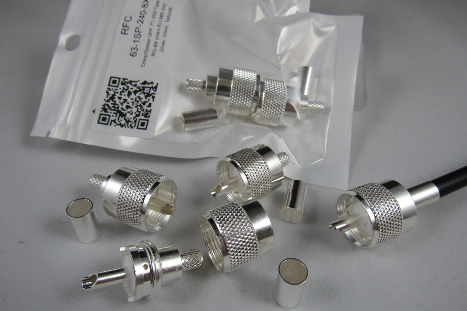 (B6) 10 RFC All Silver Teflon PL-259 Crimp/Solder Connectors for RG-8X & LMR-240