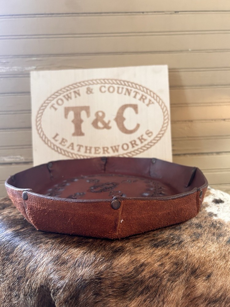 Handmade Leather tooled tray:bowl