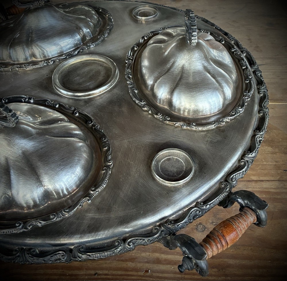 Large Birmingham Silver Plate Lazy Susan Hot Food Server - 23"