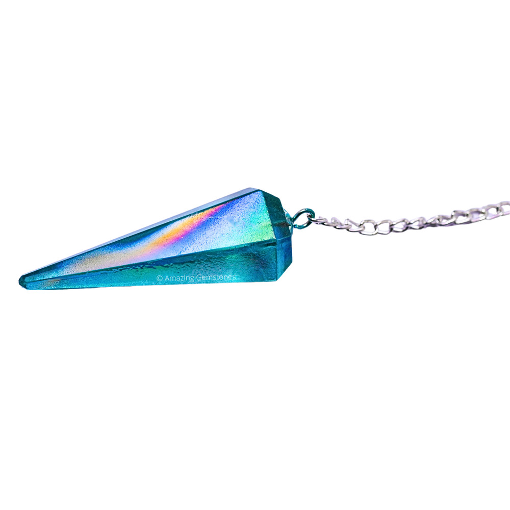 Aqua Aura Quartz Dowsing Crystal Pendulum