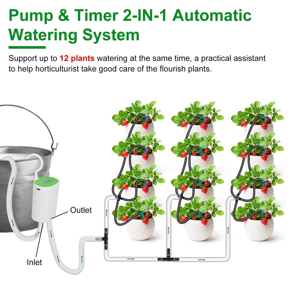 Automatic Drip Irrigation System Kit Plant Timer Self Watering Garden With Pump