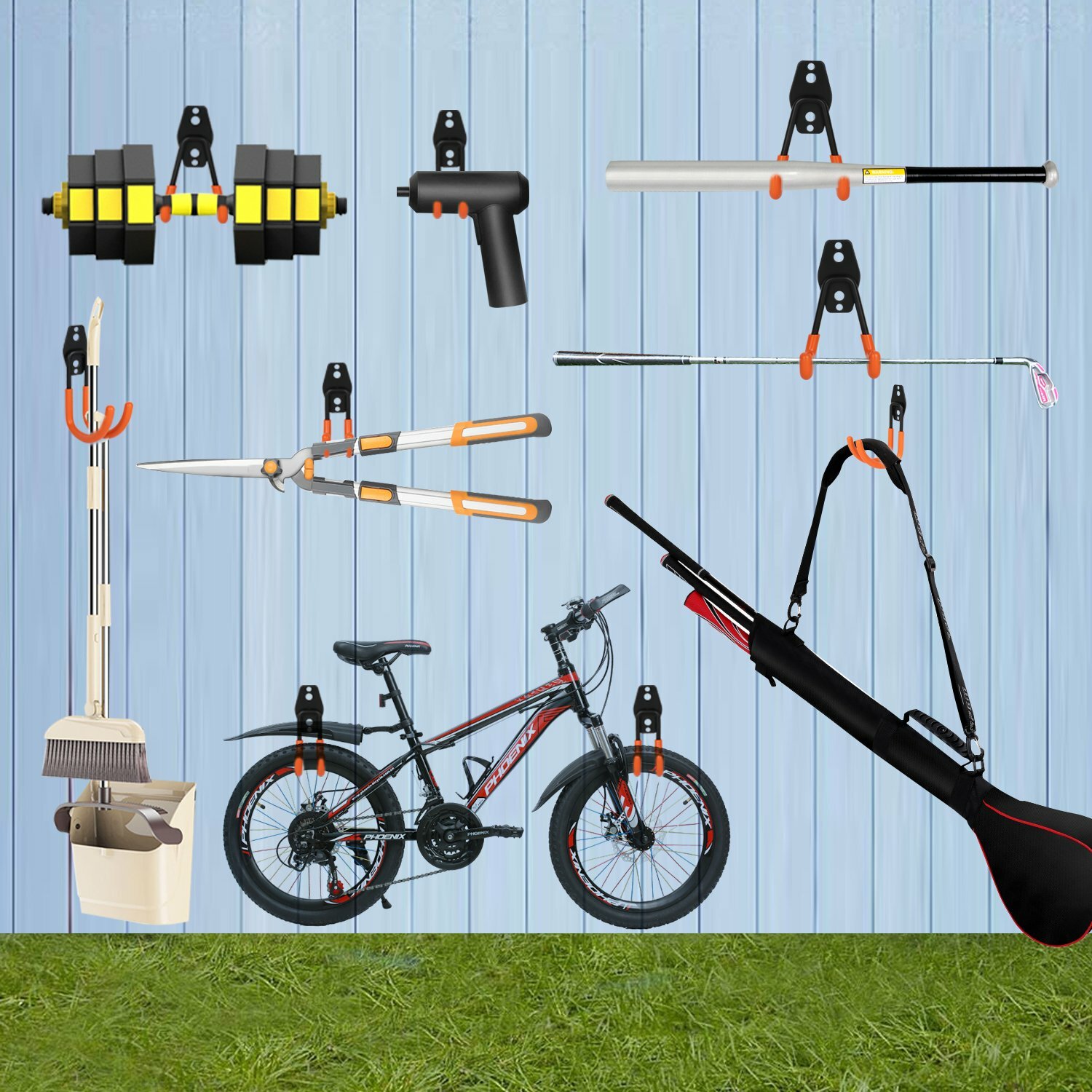 12-Pack Steel Garage Storage Utility Double Hook Wall Organizer for Garden Tools