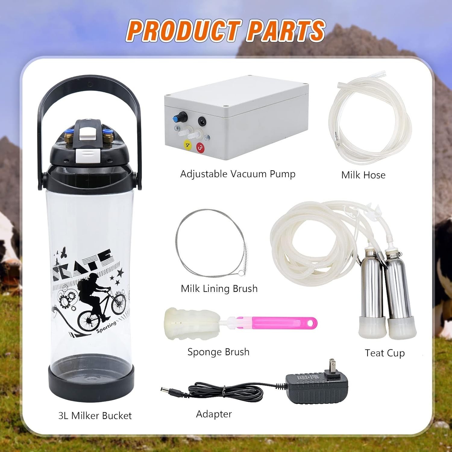 Milking Machine for Cow Electric Milker 3L Portable Pulsation Vacuum Pump Aut...
