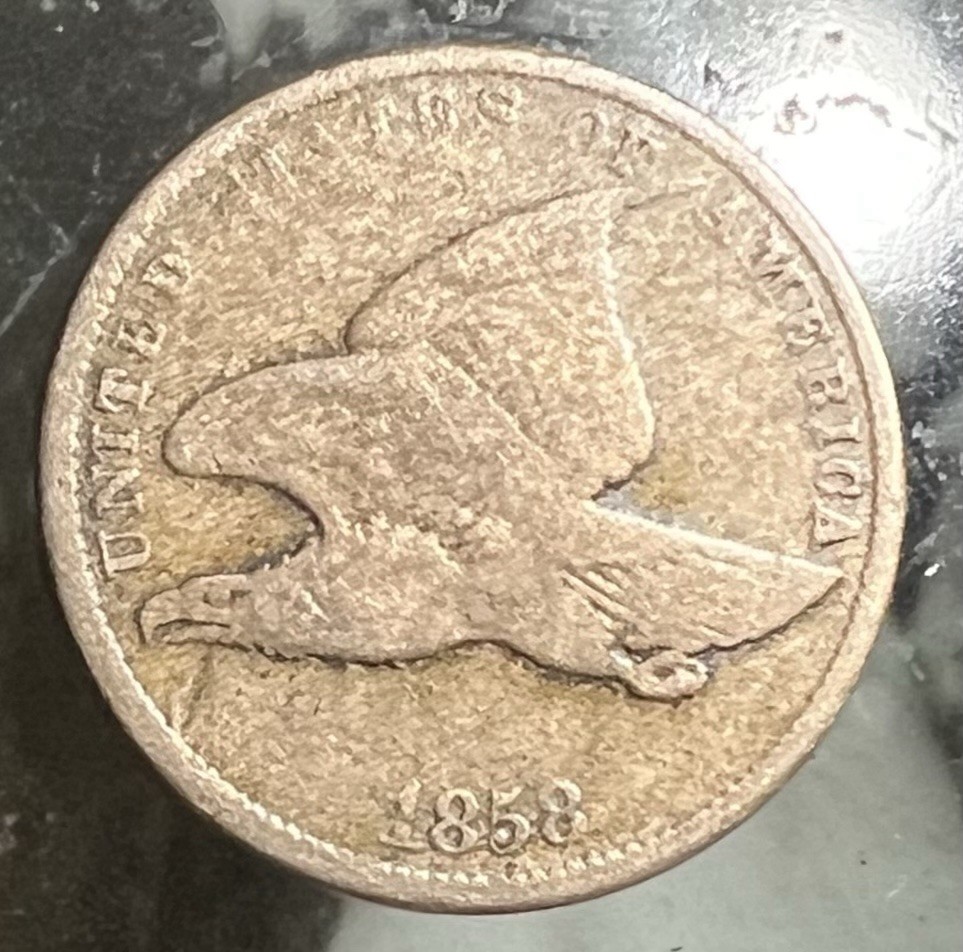 1858 FLYING EAGLE CENT - SMALL LETTERS G/VG SMALL NICK ON FRONT