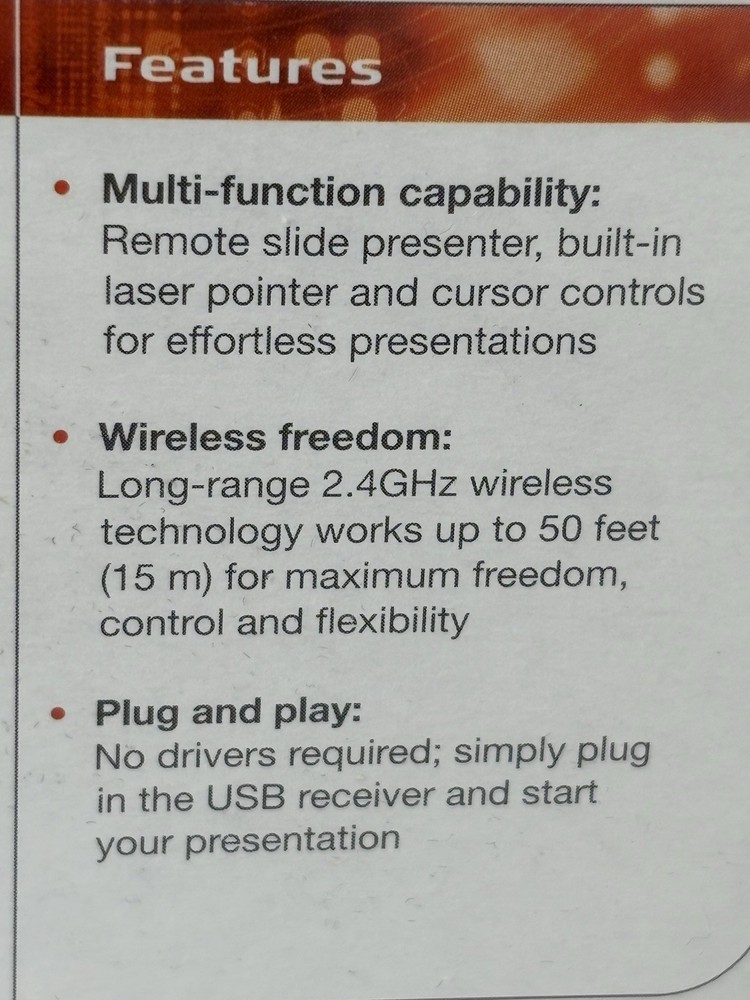 Targus Wireless Presenter With Cursor Control And Laser Pointer - Brand New