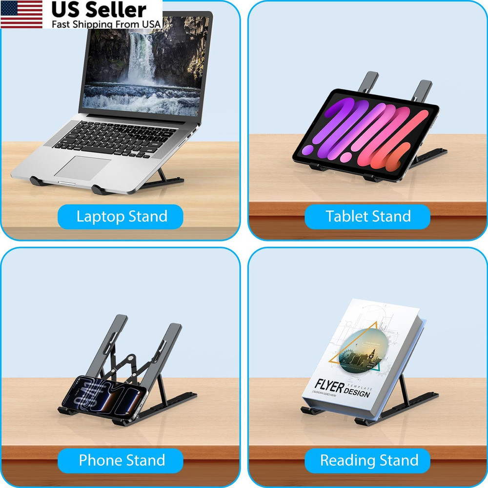 Gogoonike Adjustable Laptop Stand, Portable Riser for Desk, Black