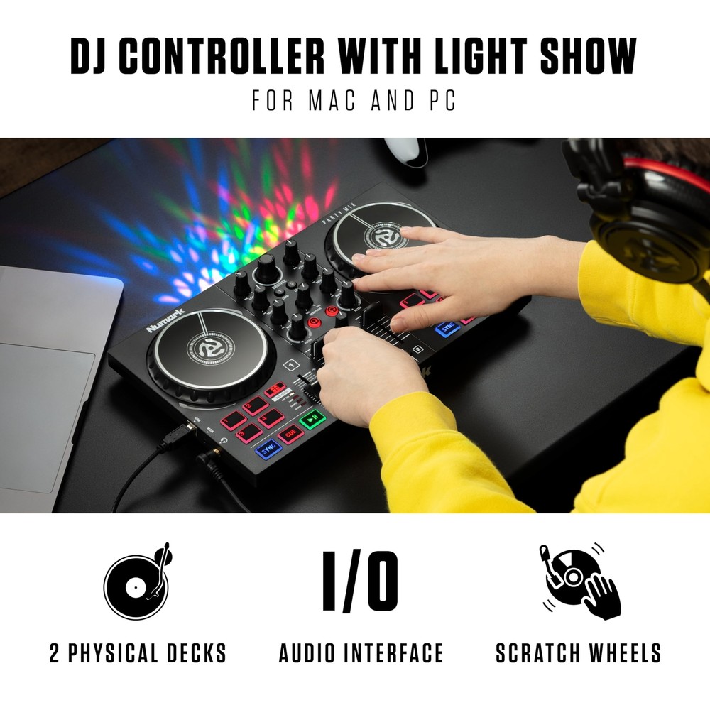 DJ Controller Bundle - USB DJ Set with Party Lights, 2 Decks, DJ Mixer, Audio...