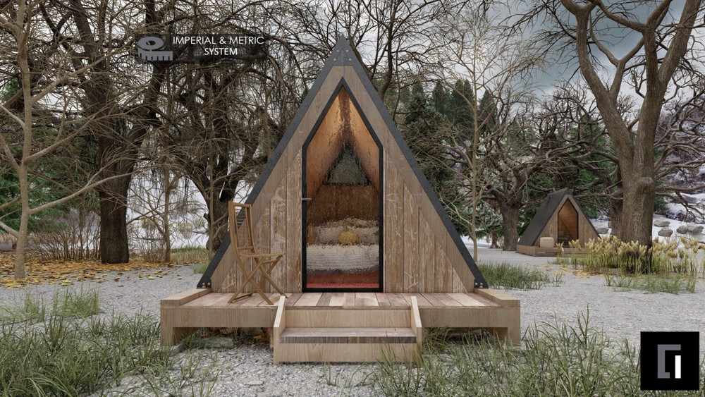 80SF A-Frame Cabin House Architectural Plan 80SF , DIY Tiny House Plan