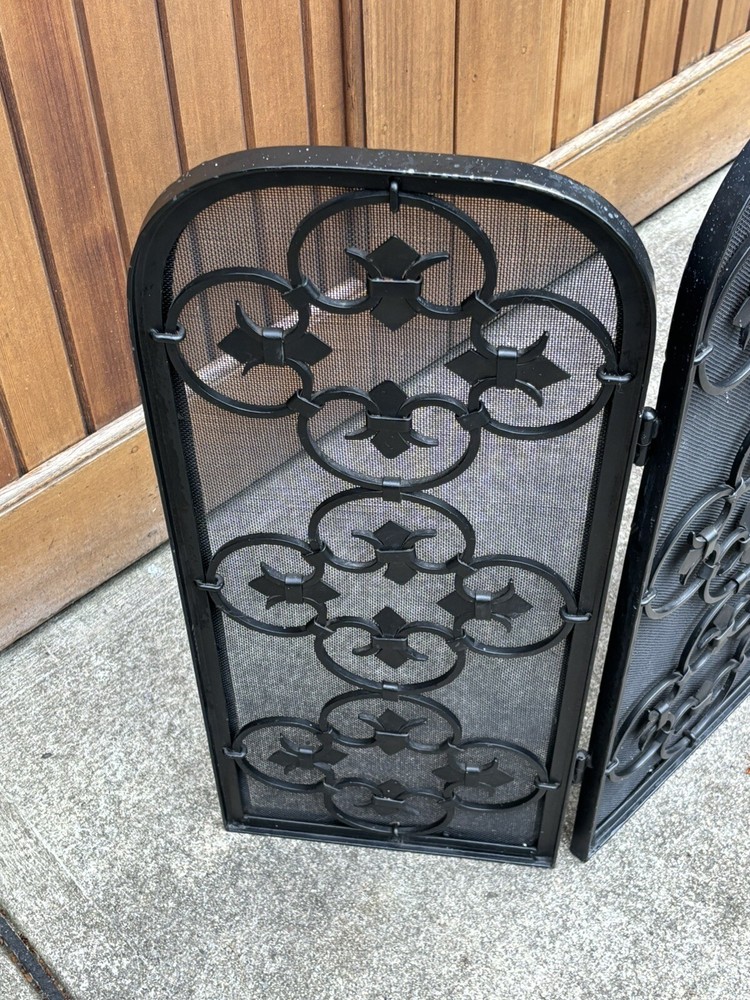 Craftsman Black Iron Fireplace Screen Folding Heavy 49”