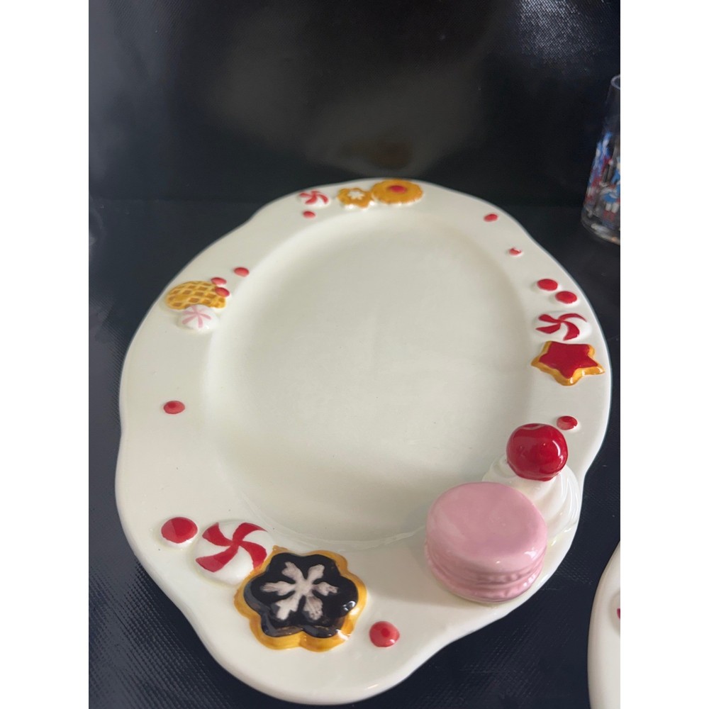 WorldMarket Ceramic Sweets Platter Macaron Cookie Peppermint Serving Tray 650654