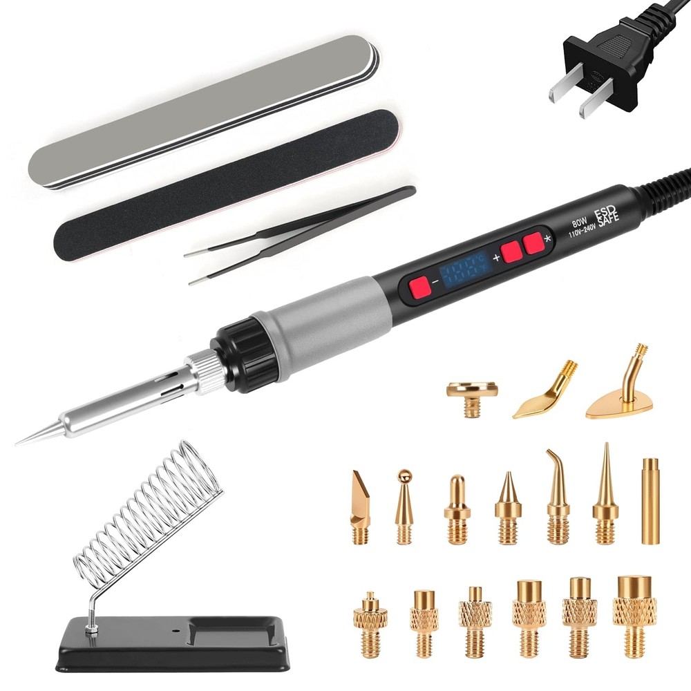 3D Printer Smoothing Tool Kit, 80W Heat Set Insert Tool LCD display Digital S...
