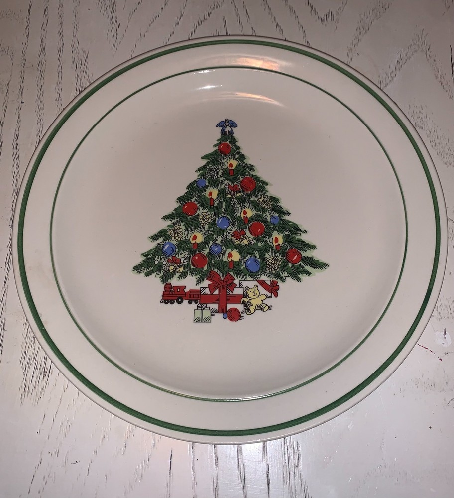 Pair of Stone Ware Christmas Tree Plates