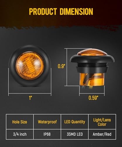 3/4 Inch Dual Function LED Lights - Strobe + Marker, [DOT Approved] Amber+Red