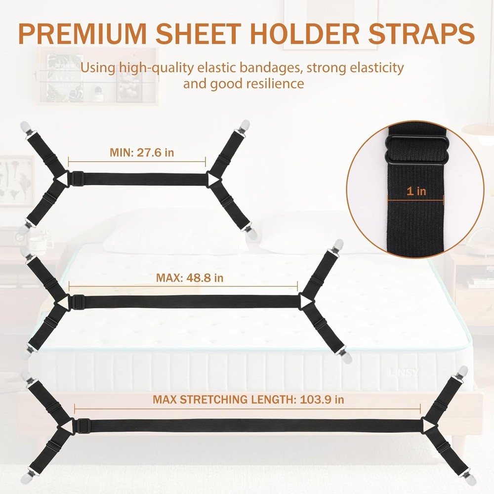 Bed Sheet Holder Straps, 2Pcs Elastic Adjustable Bed Sheet Grippers,Fitted Sheet