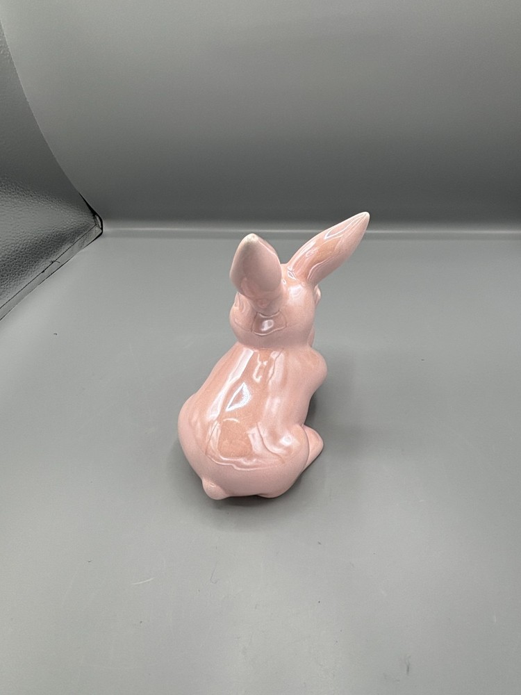 Glossy pink ceramic Easter bunny with carrot