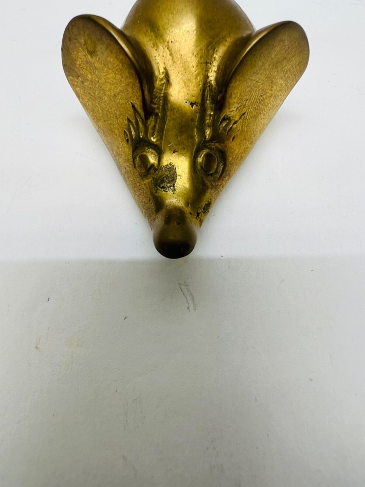 vintage solid brass mouse long tail paper/ ring holder paperweight