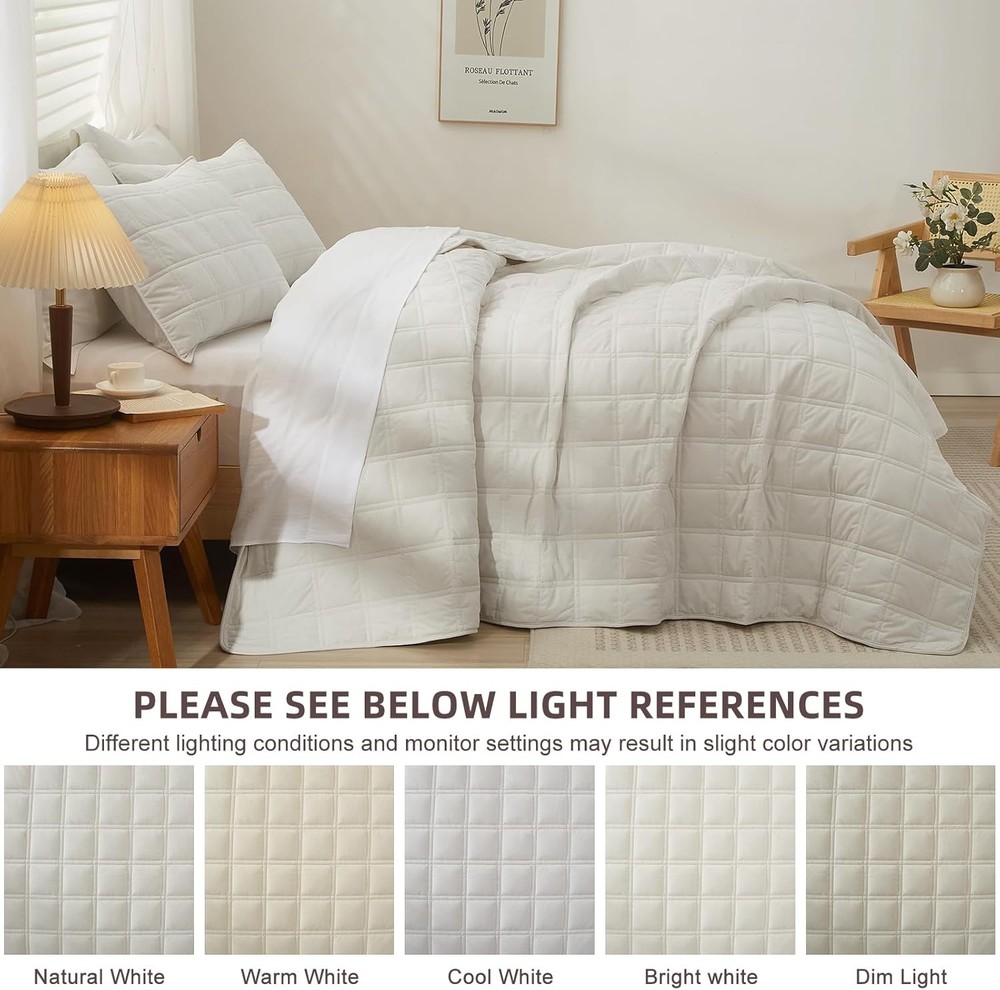 Three-Piece Cream White Set Includes 1 Quilted Comforter and 2 Pillowcases