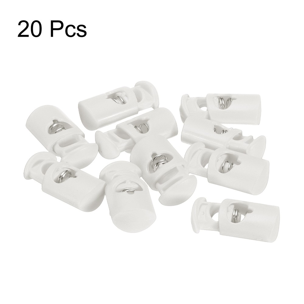 20pcs Cord Lock Single Hole Spring Toggle Stopper for Drawstring, White