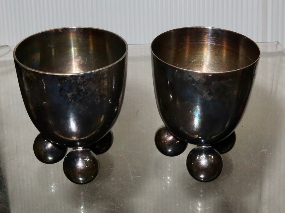 WMF Bauhaus Silver Plate Egg Cups - Fritz Breuhaus Design - 1930s Ikora Pair