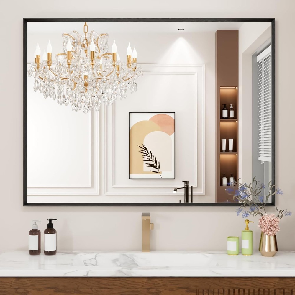 Bathroom Mirror 24X36 Inch Matte Black Framed Mirror Rectangular Wall Mirror