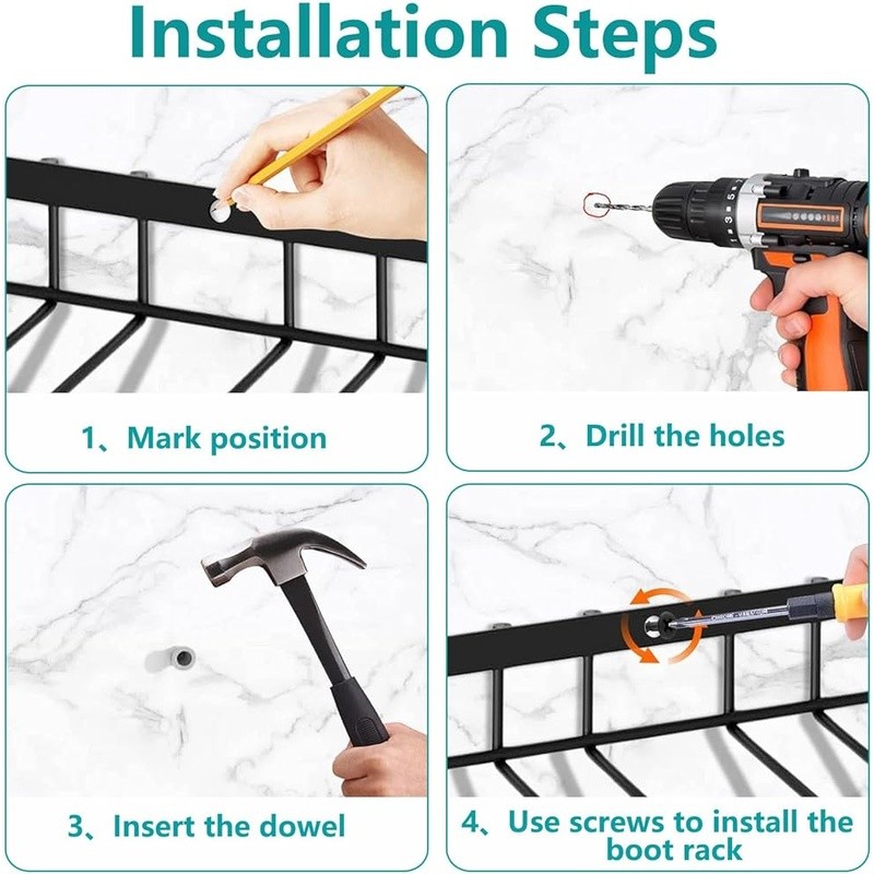 Wall Mounted Boot Rack Space Saving Heavy Duty Quick Drying Rust Proof Storage