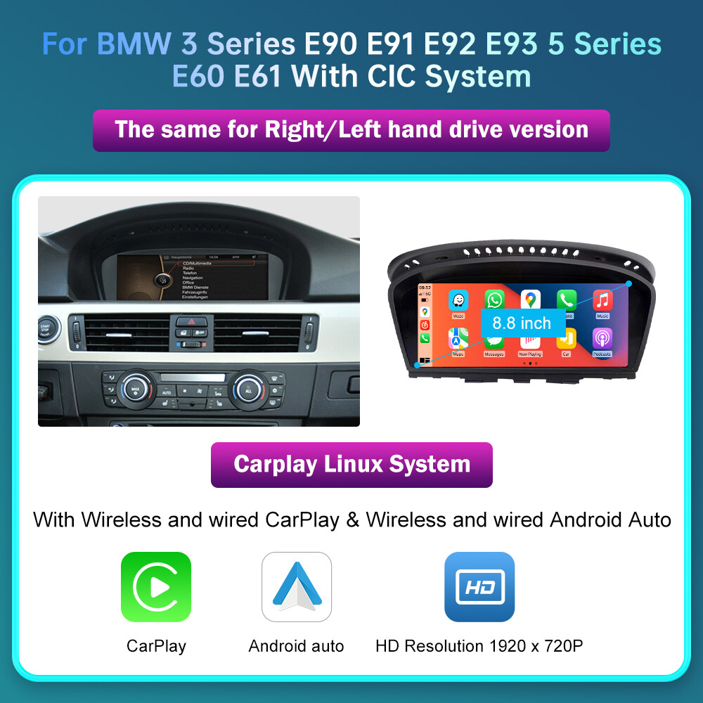 For BMW CIC 3 5 Series E90 E91 E92 E93 E60 E61 Wireless CarPlay Car Touch Screen