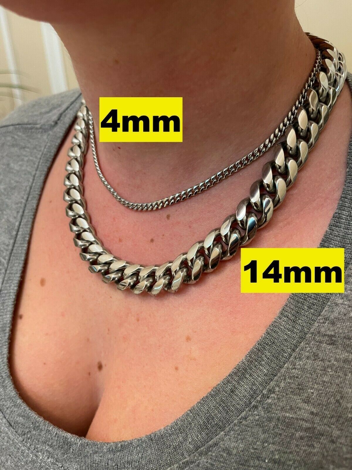 Real Solid Stainless Steel Miami Cuban Link Chain Necklace Or Bracelet Box Clasp