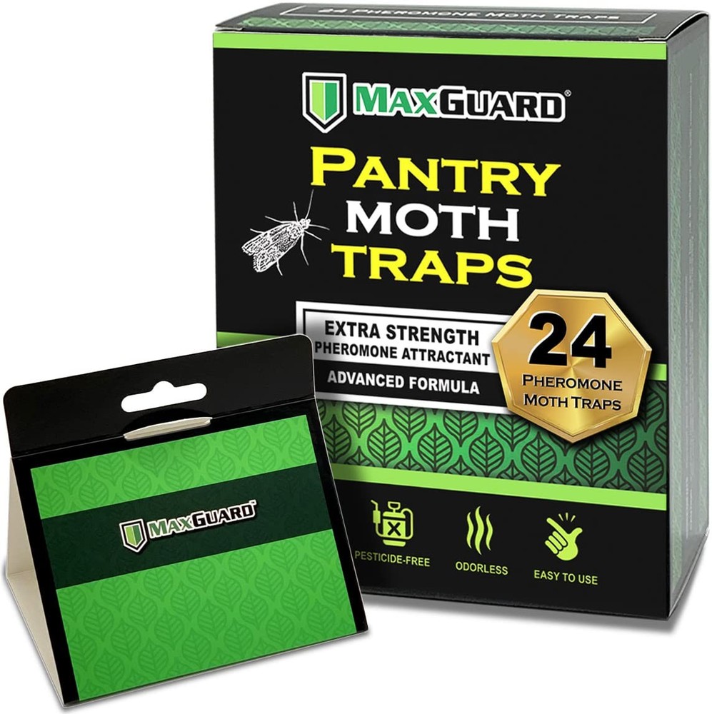 MaxGuard Pantry Moth Traps 24 Pack with Extra Strength Pheromones | Non-Toxic