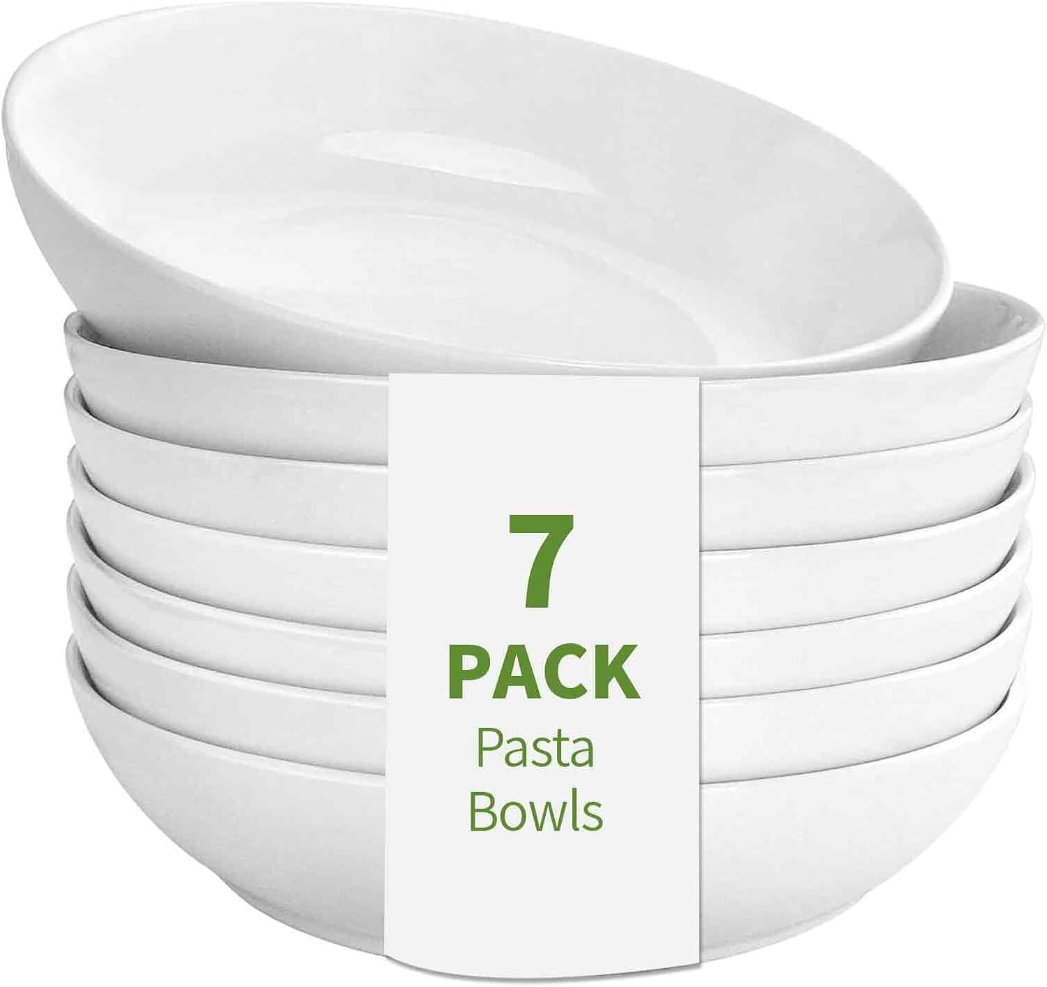 7 Pack Porcelain Pasta Bowls Ceramic , Large Serving Bowl, Wide and Shallow, Set