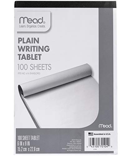 Writing Tablet, 6" x 9" Paper Pad, Plain Note Pad, 100 Sheets (70104)