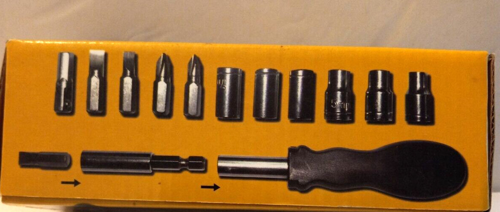 CAR TOOL SET SOCKETS FLAT HEAD & PHILLIPS BITS HANDLE EXTENDER CAR SHAPE HOLDER