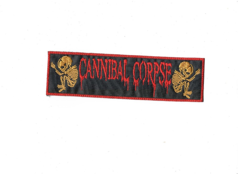 CANNIBAL CORPSE,SEW ON RED  BORDER EMBROIDERED STRIP PATCH