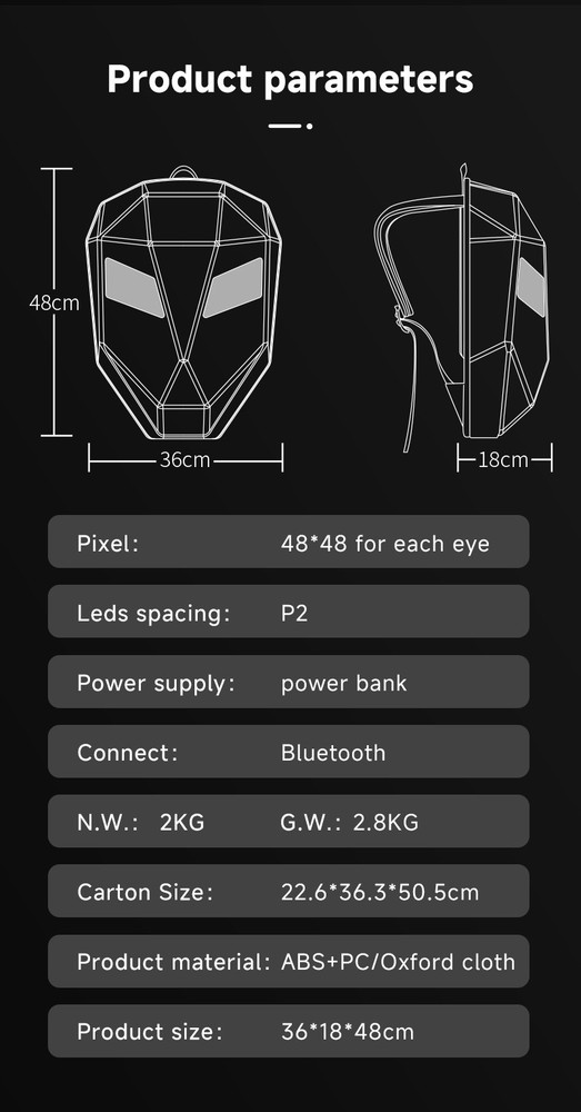 New Cool Tech LED Motorcycle Backpack with Illuminated Eye Display in Black